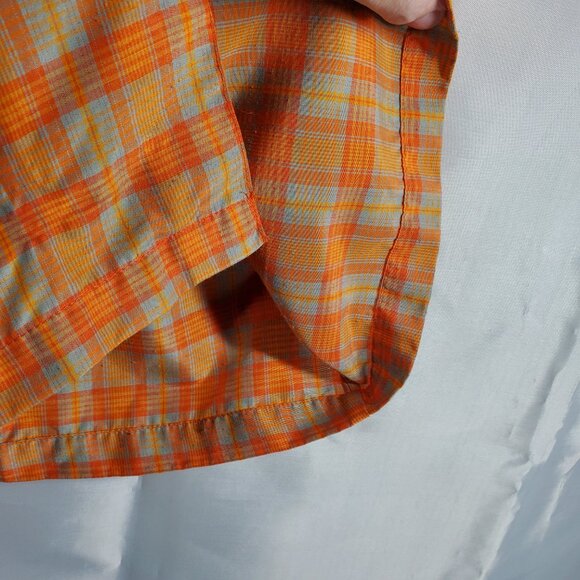 Point Zero Button Up Short Sleeve Shirt Orange Tan Plaid 1 Pocket Youth Sz M - Picture 5 of 5